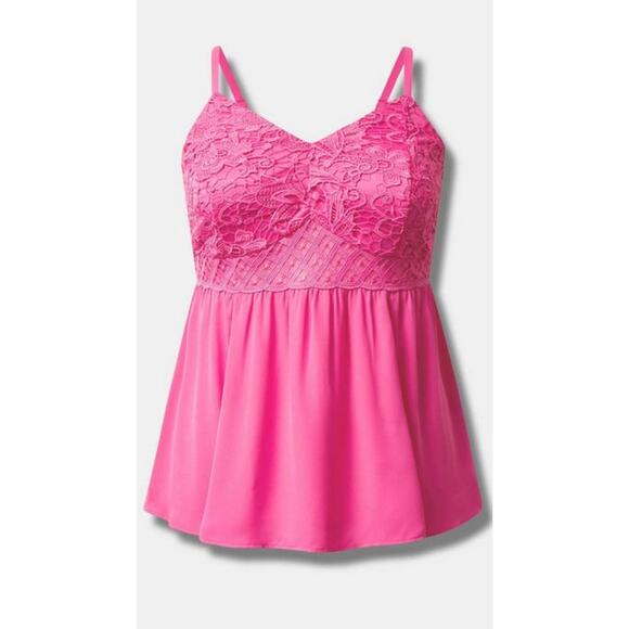 torrid Tops - Torrid Sz 1 14/16 Lace Guaze Cami Pretty in Pink Smocked Back NEW!